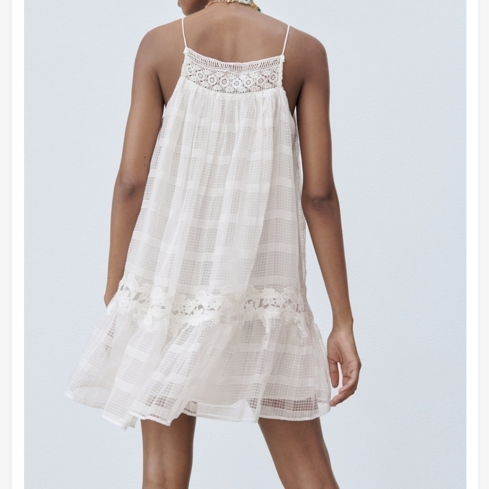 New Zara Halter Lace Babydoll Short Mini Dress White NWT Size Small - Picture 6 of 16